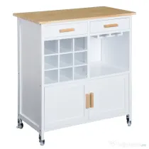HOMCOM Mobiler de Bucătărie cu Roți, Suport de Pahare și Sticle din Bambus, 76x40x88cm