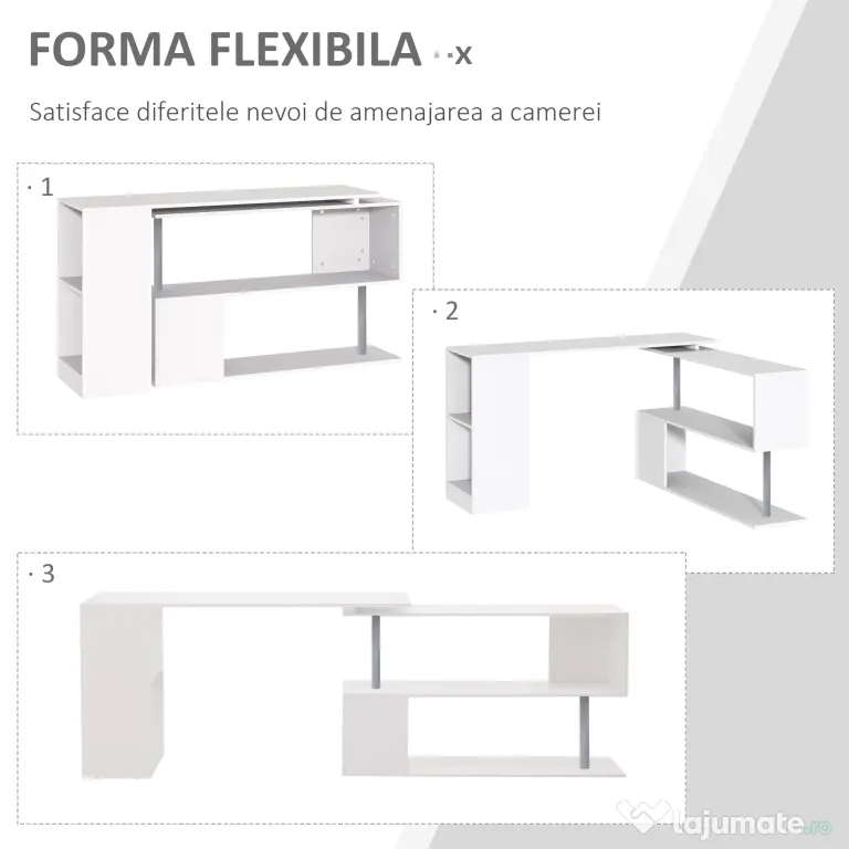 HOMCOM Birou de Colt Alb 140×120×78 cm – Lemn Elegant