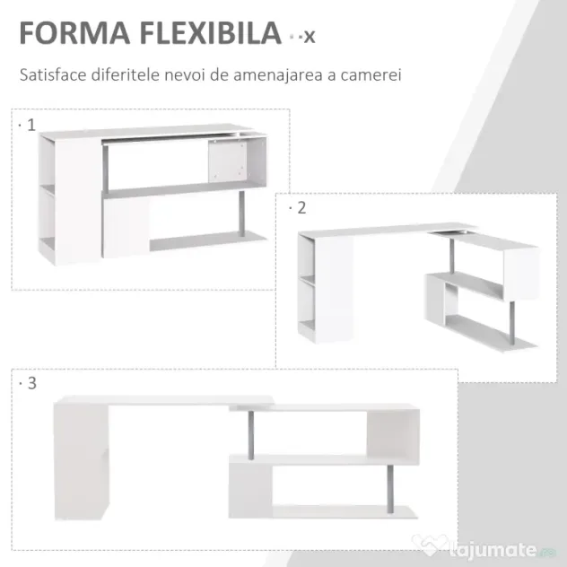 HOMCOM Birou de Colt Alb 140×120×78 cm – Lemn Elegant