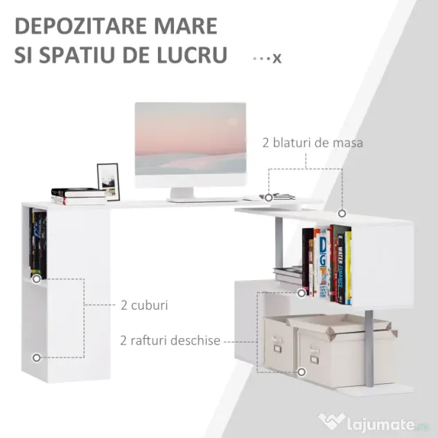 HOMCOM Birou de Colt Alb 140×120×78 cm – Lemn Elegant