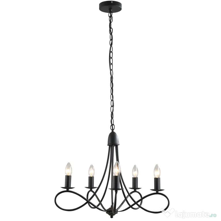 HOMCOM Candelabru Suspendat si Impletit pentru Tavan, Lustra din Otel cu 5 Sfesnice, Plafoniera suspendata, 158x45Hcm Negru