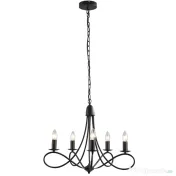 HOMCOM Candelabru Suspendat si Impletit pentru Tavan, Lustra din Otel cu 5 Sfesnice, Plafoniera suspendata, 158x45Hcm Negru