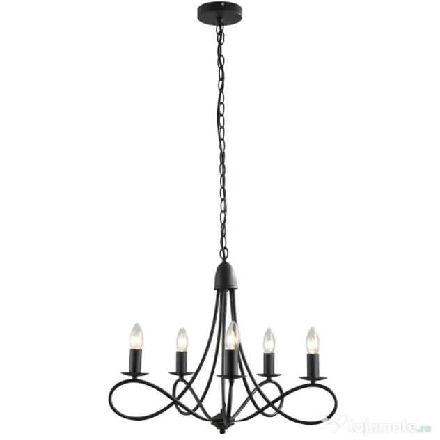 HOMCOM Candelabru Suspendat si Impletit pentru Tavan, Lustra din Otel cu 5 Sfesnice, Plafoniera suspendata, 158x45Hcm Negru
