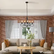 HOMCOM Candelabru Suspendat si Impletit pentru Tavan, Lustra din Otel cu 5 Sfesnice, Plafoniera suspendata, 158x45Hcm Negru