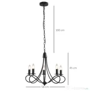 HOMCOM Candelabru Suspendat si Impletit pentru Tavan, Lustra din Otel cu 5 Sfesnice, Plafoniera suspendata, 158x45Hcm Negru