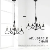 HOMCOM Candelabru Suspendat si Impletit pentru Tavan, Lustra din Otel cu 5 Sfesnice, Plafoniera suspendata, 158x45Hcm Negru