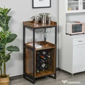 HOMCOM Dulap Vinuri Stil Industrial, Mini-Cramă pentru 9 Sticle cu Suport Pahare și Rafturi Depozitare, 52L x 40P x 113A cm 