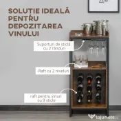 HOMCOM Dulap Vinuri Stil Industrial, Mini-Cramă pentru 9 Sticle cu Suport Pahare și Rafturi Depozitare, 52L x 40P x 113A cm 