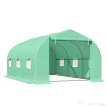 Outsunny Seră pentru Grădină cu 6 Ferestre, Ușă Rulantă și Acoperiș Învelit PE, 4,5x3x2 m, Verde Închis