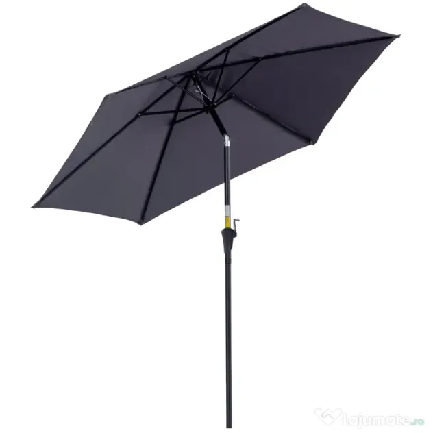 Outsunny Umbrela de Gradina cu Manivela, din Aluminiu si Poliester Gri si Negru, Φ2,6x2,35m