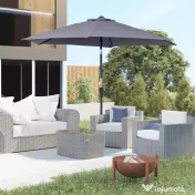 Outsunny Umbrela de Gradina cu Manivela, din Aluminiu si Poliester Gri si Negru, Φ2,6x2,35m 