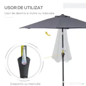 Outsunny Umbrela de Gradina cu Manivela, din Aluminiu si Poliester Gri si Negru, Φ2,6x2,35m 