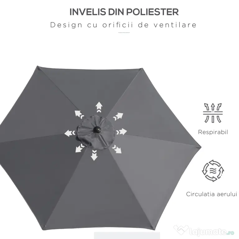 Outsunny Umbrela de Gradina cu Manivela, din Aluminiu si Poliester Gri si Negru, Φ2,6x2,35m