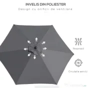 Outsunny Umbrela de Gradina cu Manivela, din Aluminiu si Poliester Gri si Negru, Φ2,6x2,35m 
