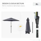 Outsunny Umbrela de Gradina cu Manivela, din Aluminiu si Poliester Gri si Negru, Φ2,6x2,35m 