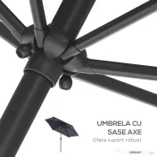 Outsunny Umbrela de Gradina cu Manivela, din Aluminiu si Poliester Gri si Negru, Φ2,6x2,35m 
