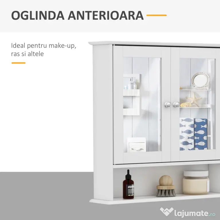 HOMCOM dulap de baie cu oglinda, 56x13x58 cm, alb