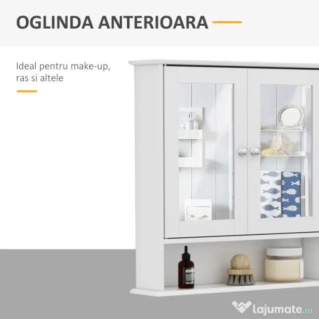 HOMCOM dulap de baie cu oglinda, 56x13x58 cm, alb