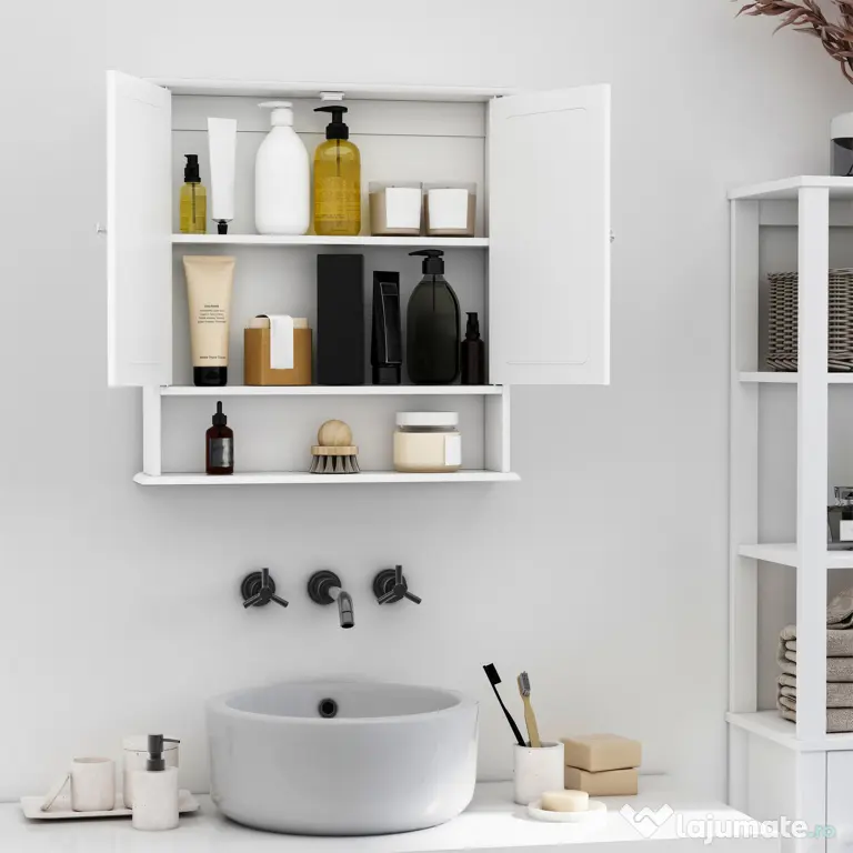 HOMCOM dulap de baie cu oglinda, 56x13x58 cm, alb
