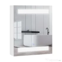 HOMCOM Dulapior de Baie cu 1 Usa, Oglindă și Lumini LED cu Touch și Reglare Intensitate 60 x 50 x15cm