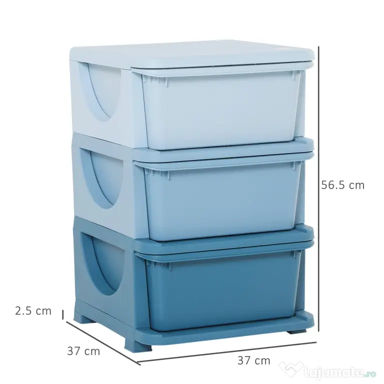 HOMCOM dulap cu 3 sertare, din plastic, 37x37x56.5