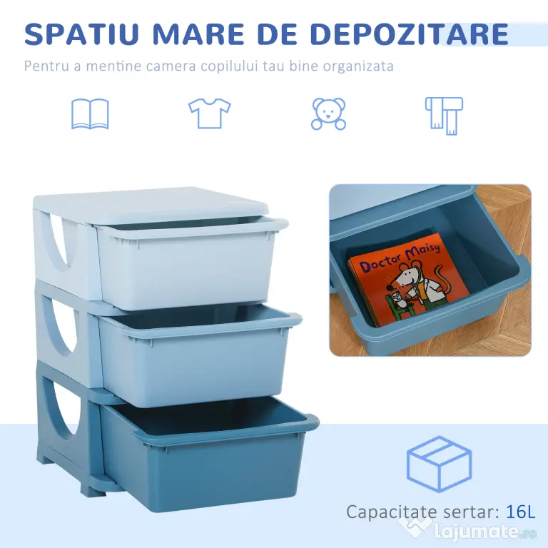 HOMCOM dulap cu 3 sertare, din plastic, 37x37x56.5