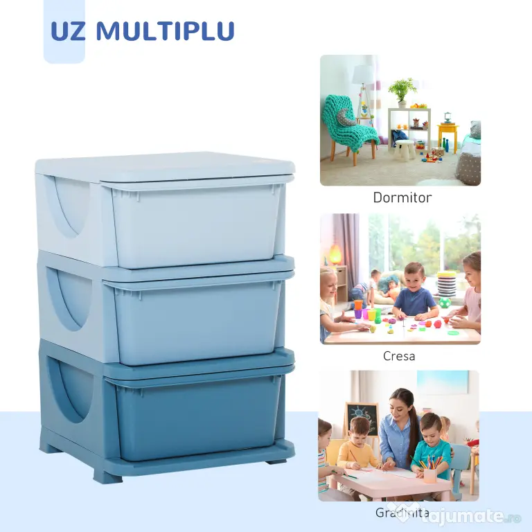 HOMCOM dulap cu 3 sertare, din plastic, 37x37x56.5
