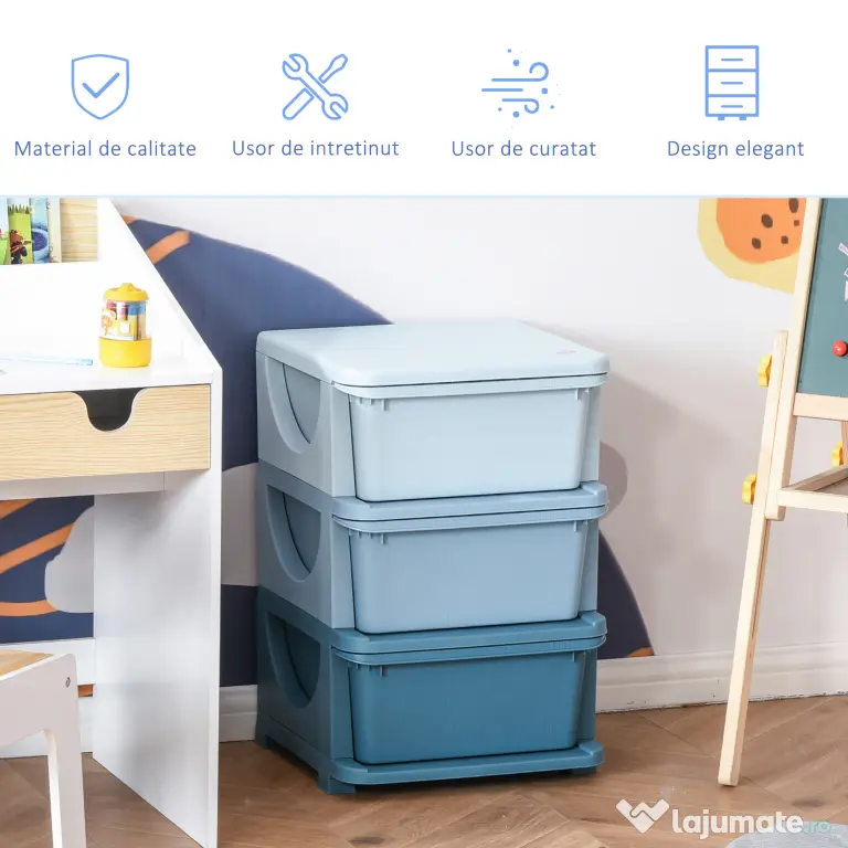 HOMCOM dulap cu 3 sertare, din plastic, 37x37x56.5