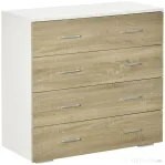 HOMCOM Comodă cu 4 Sertare, Mânere din Aluminiu și Structură din Lemn, 76x35x72cm, Alb și Stejar