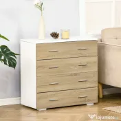 HOMCOM Comodă cu 4 Sertare, Mânere din Aluminiu și Structură din Lemn, 76x35x72cm, Alb și Stejar 
