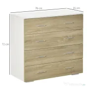 HOMCOM Comodă cu 4 Sertare, Mânere din Aluminiu și Structură din Lemn, 76x35x72cm, Alb și Stejar 