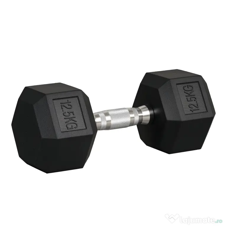 HOMCOM Ganteră de 12.5 kg Hexagonală Unică cu Mâner Antiderapant Negru