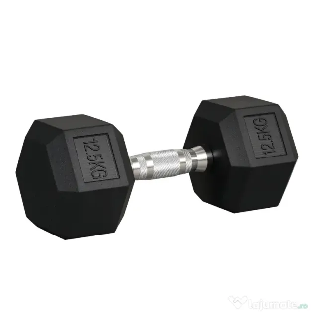 HOMCOM Ganteră de 12.5 kg Hexagonală Unică cu Mâner Antiderapant Negru