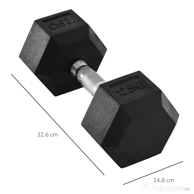 HOMCOM Ganteră de 12.5 kg Hexagonală Unică cu Mâner Antiderapant Negru