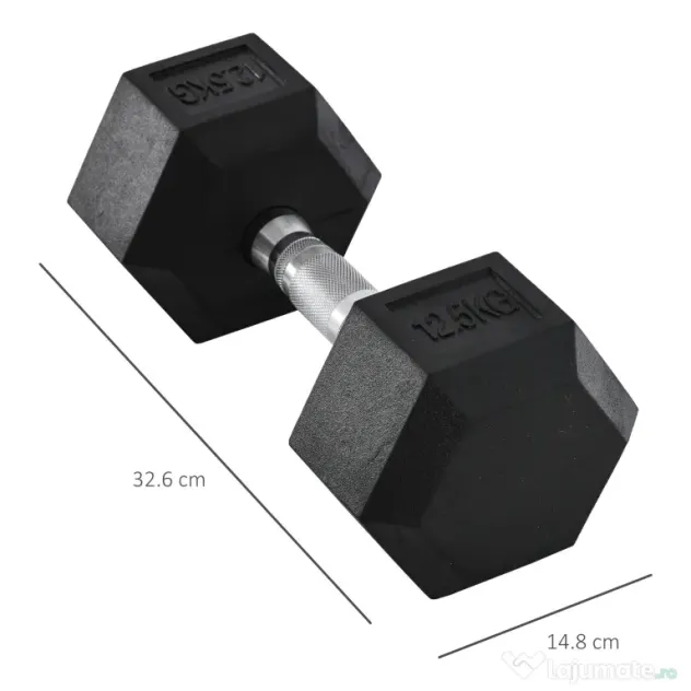 HOMCOM Ganteră de 12.5 kg Hexagonală Unică cu Mâner Antiderapant Negru
