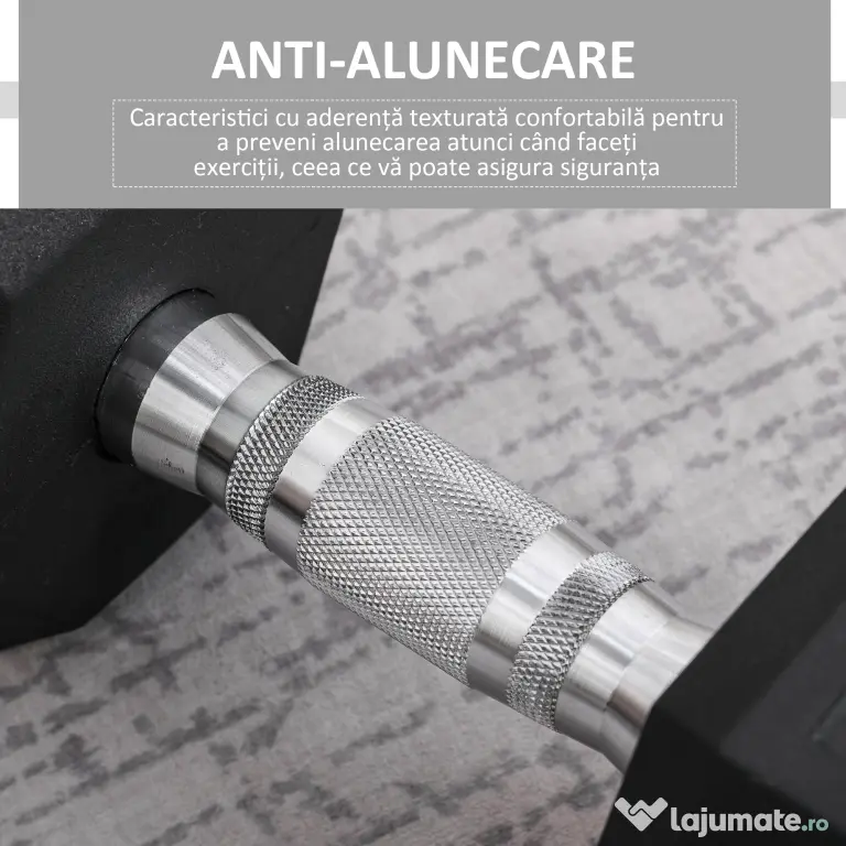 HOMCOM Ganteră de 12.5 kg Hexagonală Unică cu Mâner Antiderapant Negru