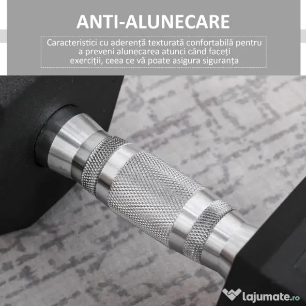 HOMCOM Ganteră de 12.5 kg Hexagonală Unică cu Mâner Antiderapant Negru