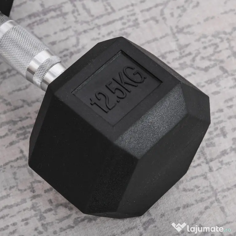 HOMCOM Ganteră de 12.5 kg Hexagonală Unică cu Mâner Antiderapant Negru