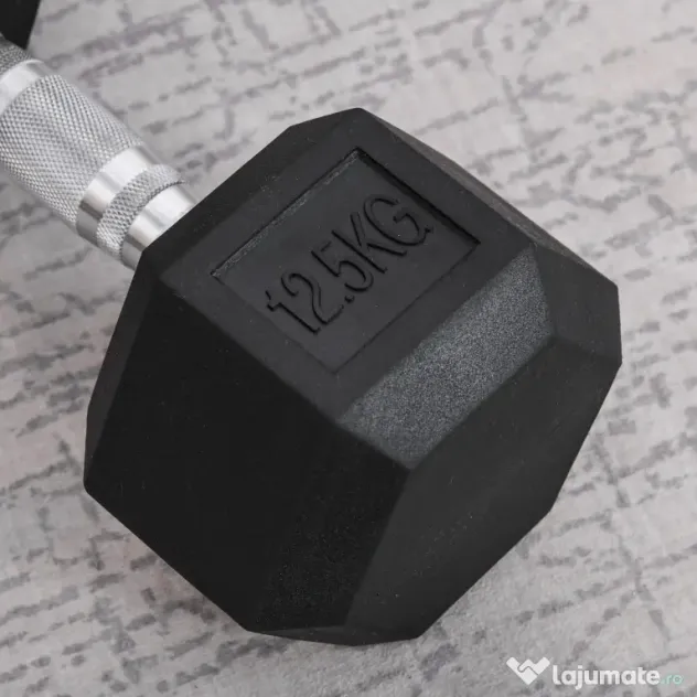 HOMCOM Ganteră de 12.5 kg Hexagonală Unică cu Mâner Antiderapant Negru