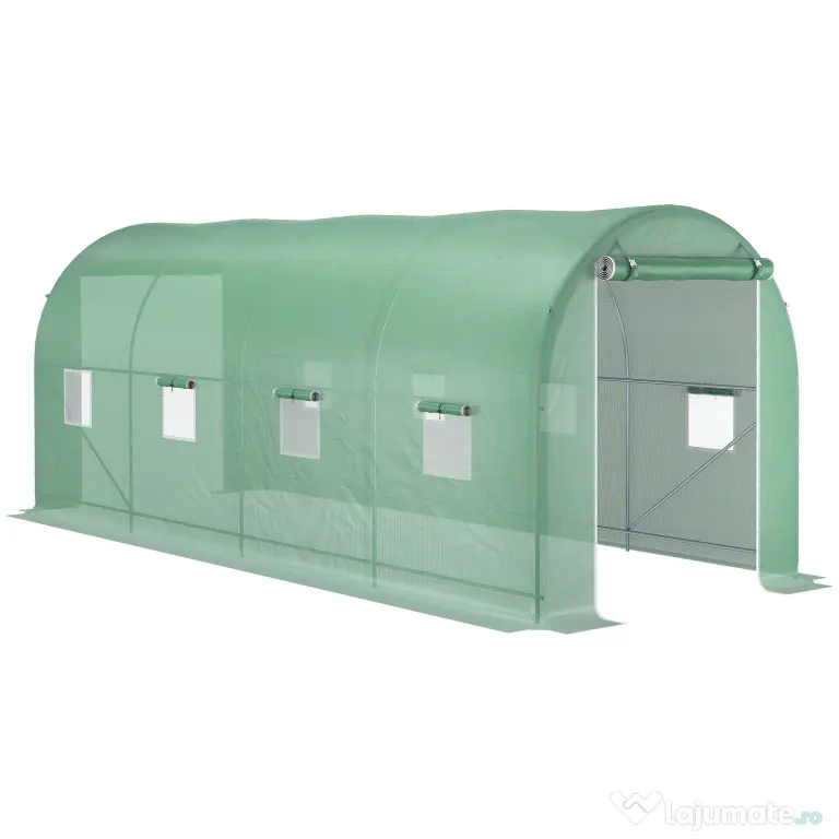 Outsunny Sera Tunel Verde 500×200×205 cm – Cadr, Otel & 8 Ferestre