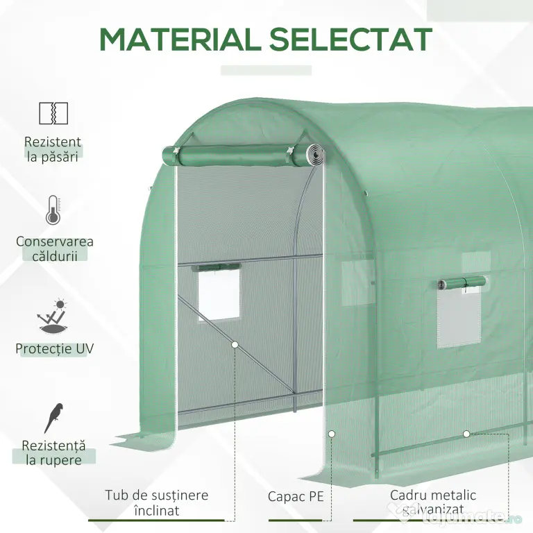 Outsunny Sera Tunel Verde 500×200×205 cm – Cadr, Otel & 8 Ferestre