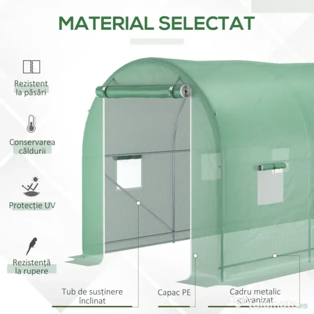 Outsunny Sera Tunel Verde 500×200×205 cm – Cadr, Otel & 8 Ferestre