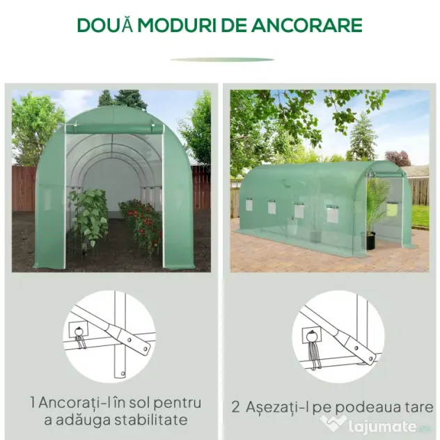 Outsunny Sera Tunel Verde 500×200×205 cm – Cadr, Otel & 8 Ferestre