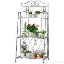 Outsunny Rafturi pentru ghiveci cu 3 nivele pentru Gradina Balcon Intern, Gri Argintiu, 44 x 25 x96cm