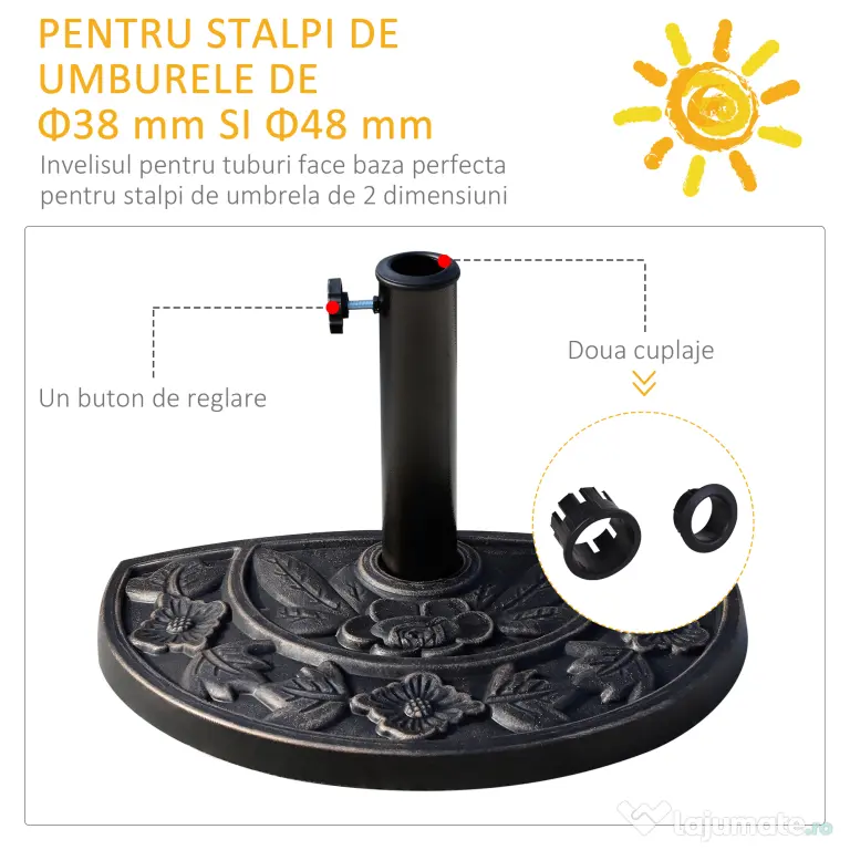 Outsunny Baza pentru Umbrela de Soare in Rasina Reglabila cu Manivela 9 kg 50x31x32cm