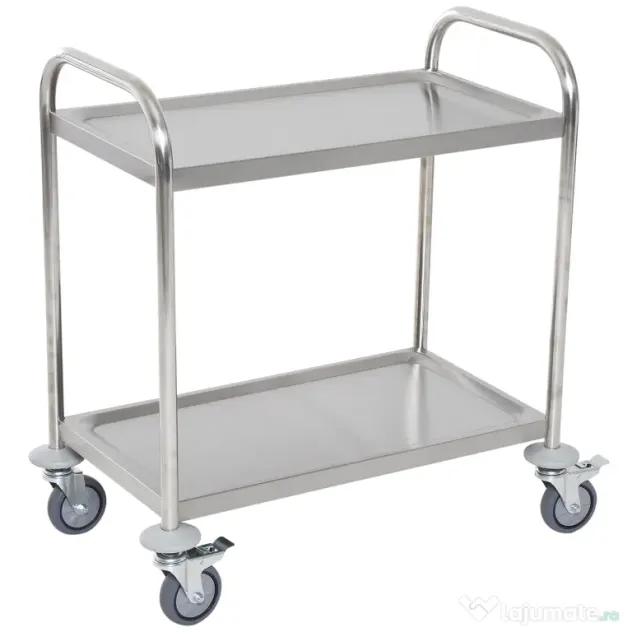 HOMCOM Carucior Pentru Bauturi Racoritoare de Bucatarie 2 Rafturi in Otel Inox 71x41x81cm