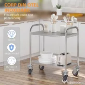 HOMCOM Carucior Pentru Bauturi Racoritoare de Bucatarie 2 Rafturi in Otel Inox 71x41x81cm