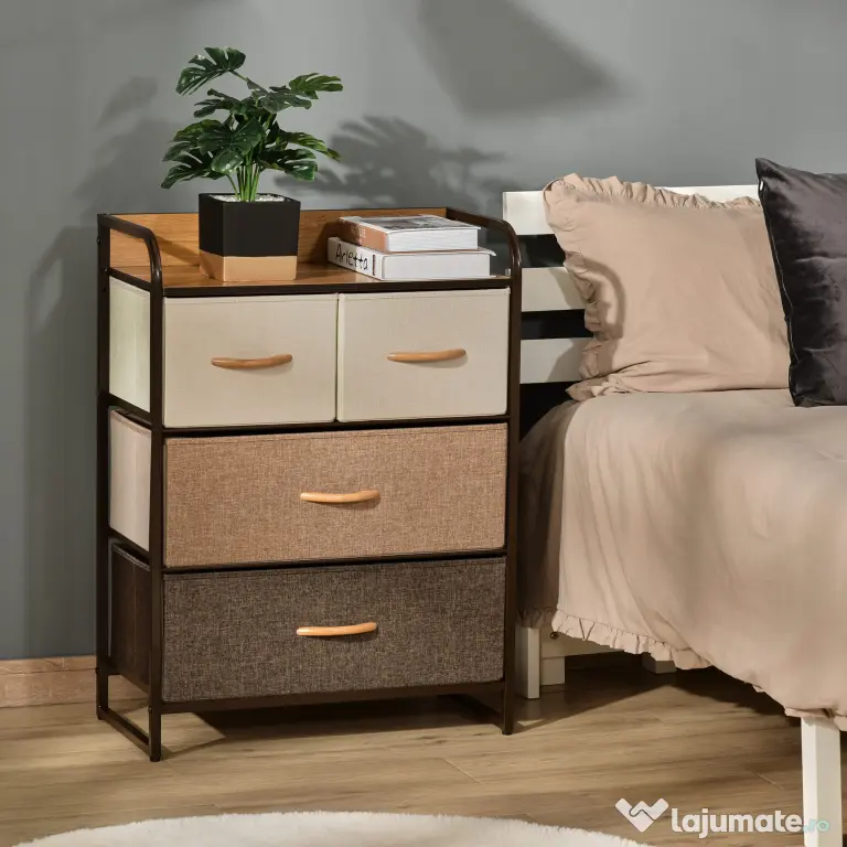 HOMCOM Comodă cu 4 Sertare Pliabile și Raft, Mobilier pentru Camera de Zi și Dormitor, 58x29x78.5 cm, Multicolor