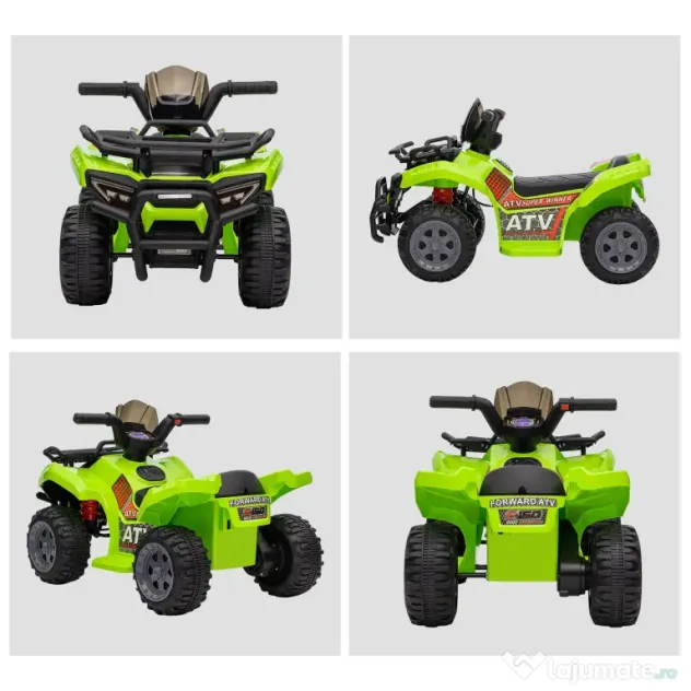 HOMCOM Quad Electric pentru Copii Baterie 6V Faruri Functionale si Pedale Verde