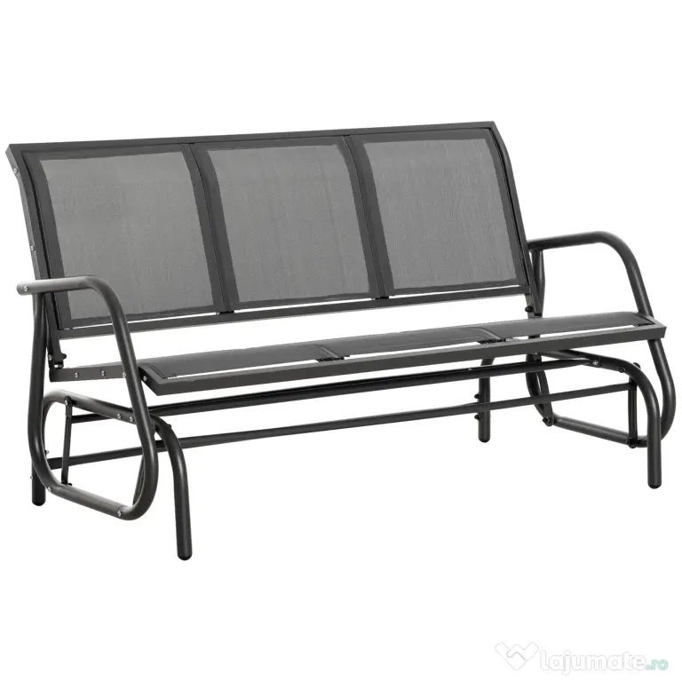 Outsunny Banca Balansoar de Gradina cu 3 Locuri din Metal si tesatura Tip Plasa Respirabila, 147x70x85 cm, Gri